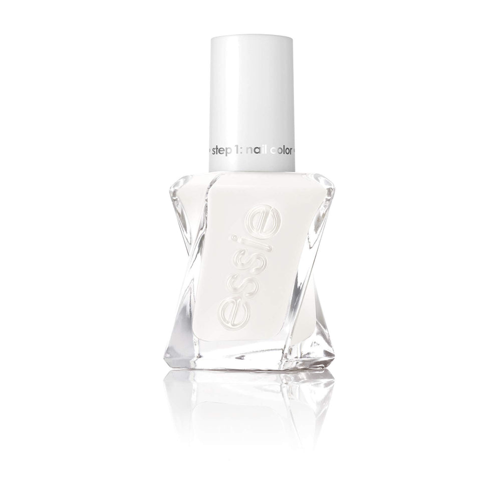 essie First Fitting front bottle view showing creamy ivory white and glossy finish benefit