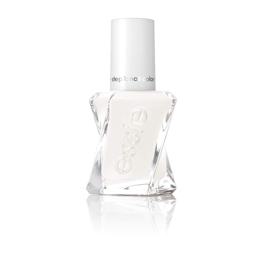 essie First Fitting front bottle view showing creamy ivory white and glossy finish benefit