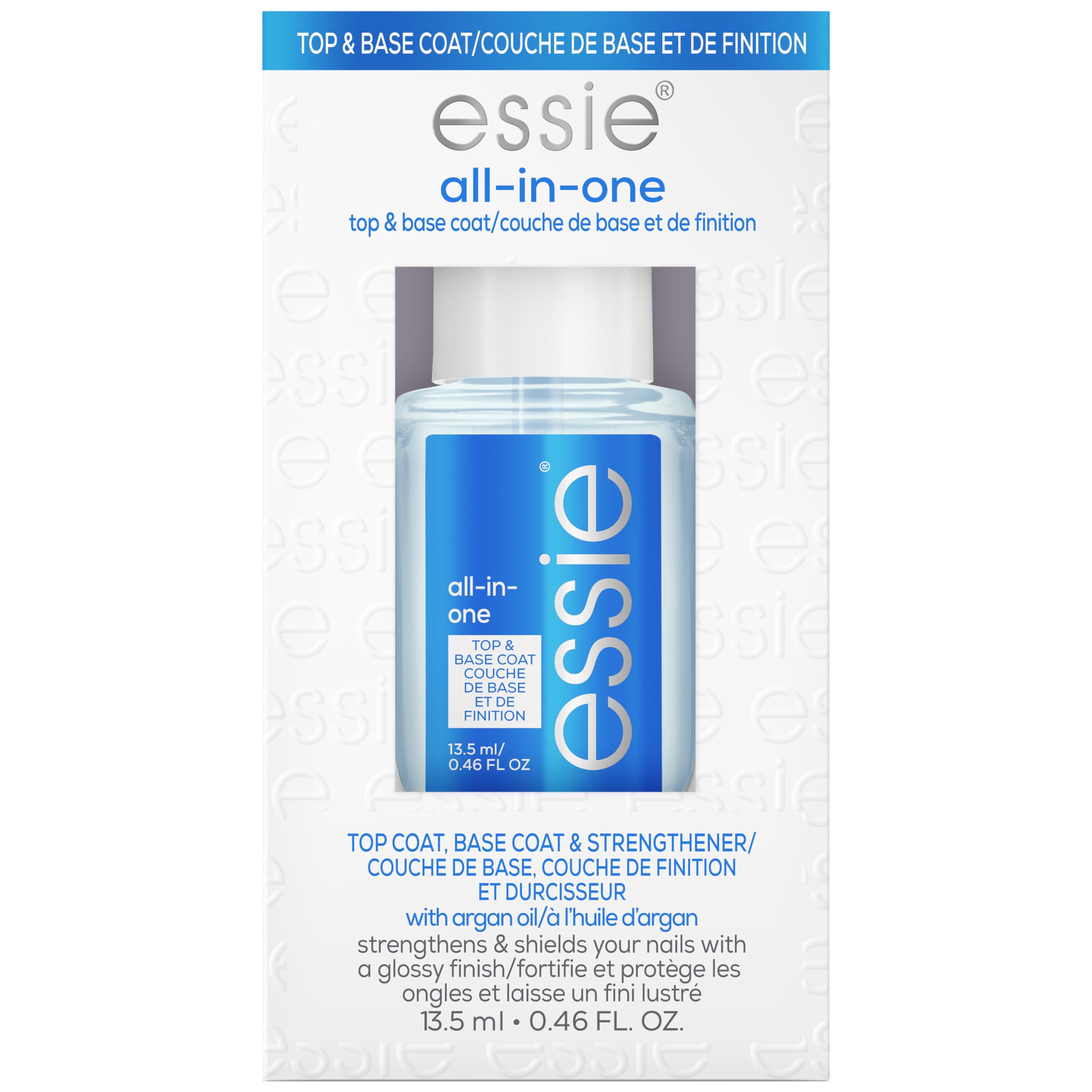 essie front bottle showing clear gloss finish and fast shine