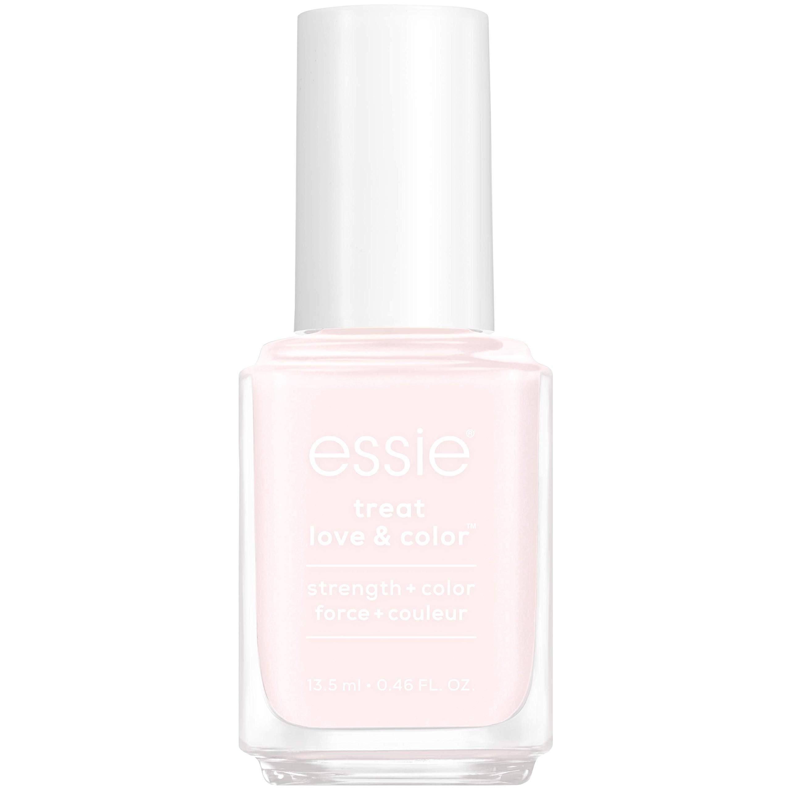 essie bottle front view showing sheer pink shade and salon shine benefit