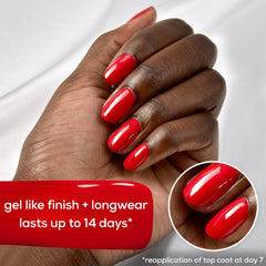 essie gel couture bottle in hand illustrating compact size and travel-friendly benefit