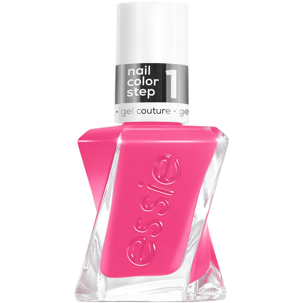 essie gel couture front packaging showing pink shade and glossy finish benefit