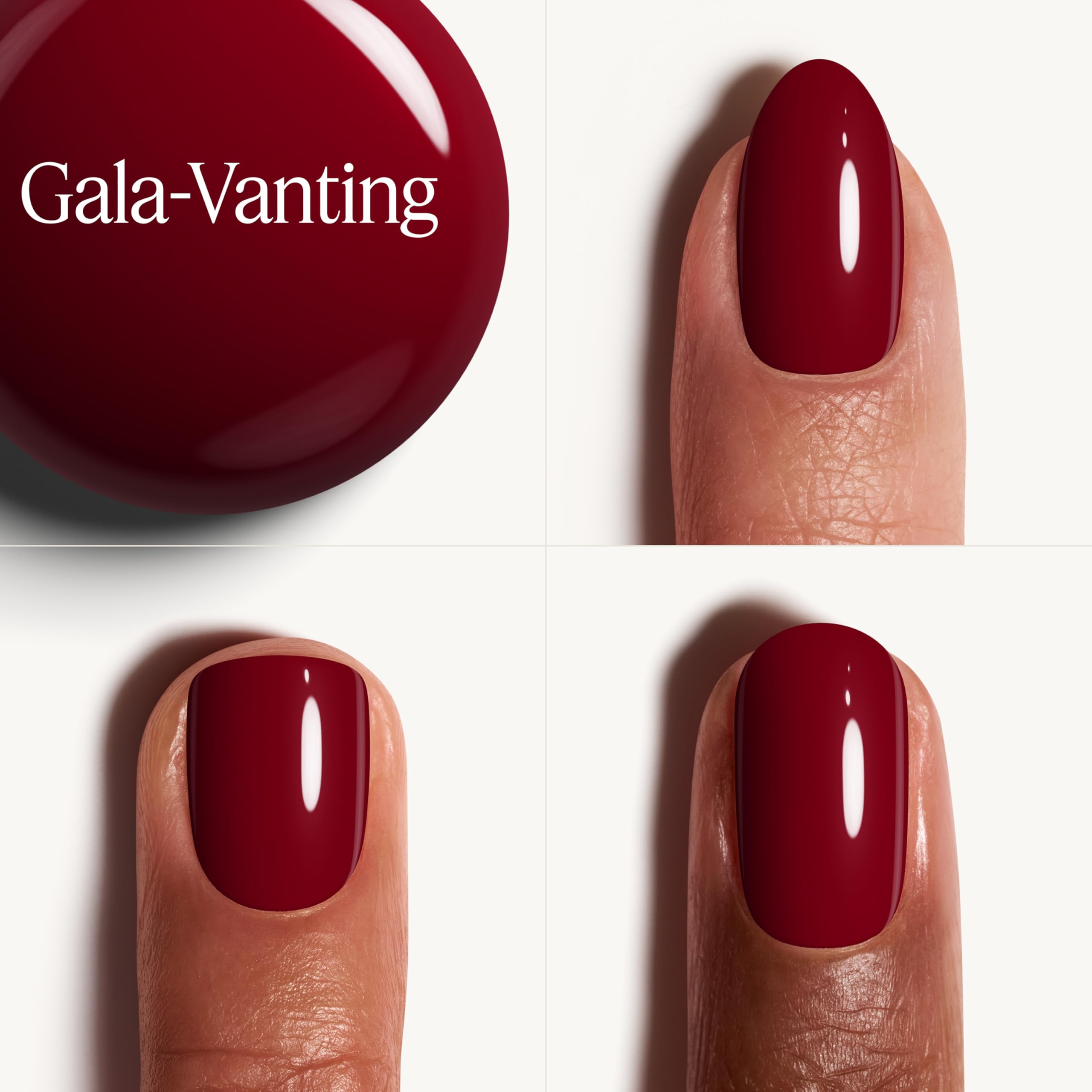 essie brush stroke of gala-vanting red showing smooth coverage benefit: even opaque color