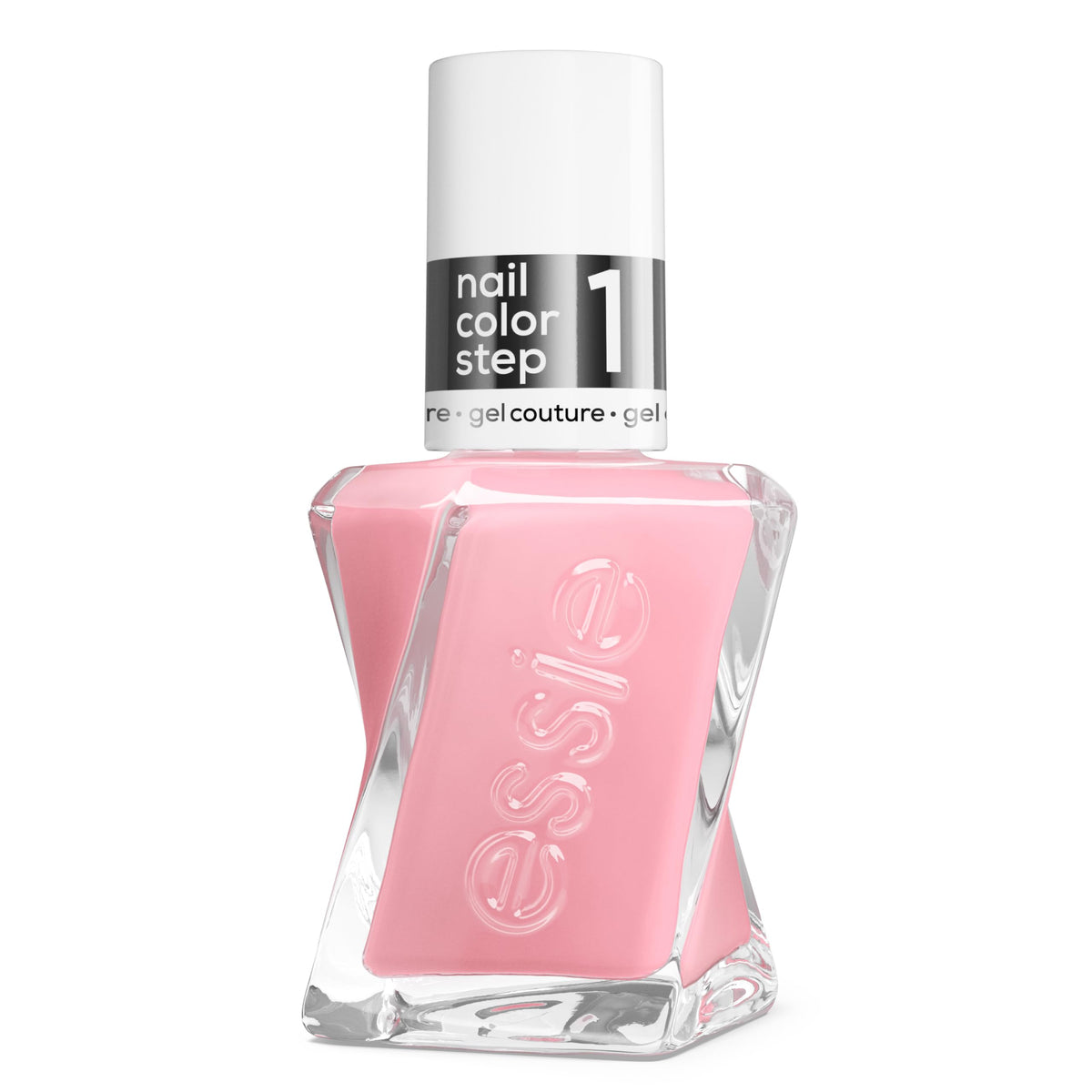 essie gel couture Inside Scoop bottle front showing pink shade and glossy finish