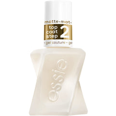 essie clear matte top coat bottle front showing size and sleek design benefits