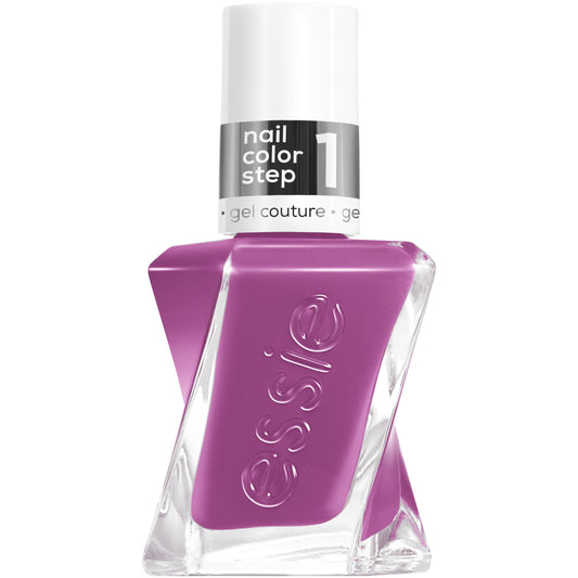 essie bottle front view showing purple shade and compact size benefit