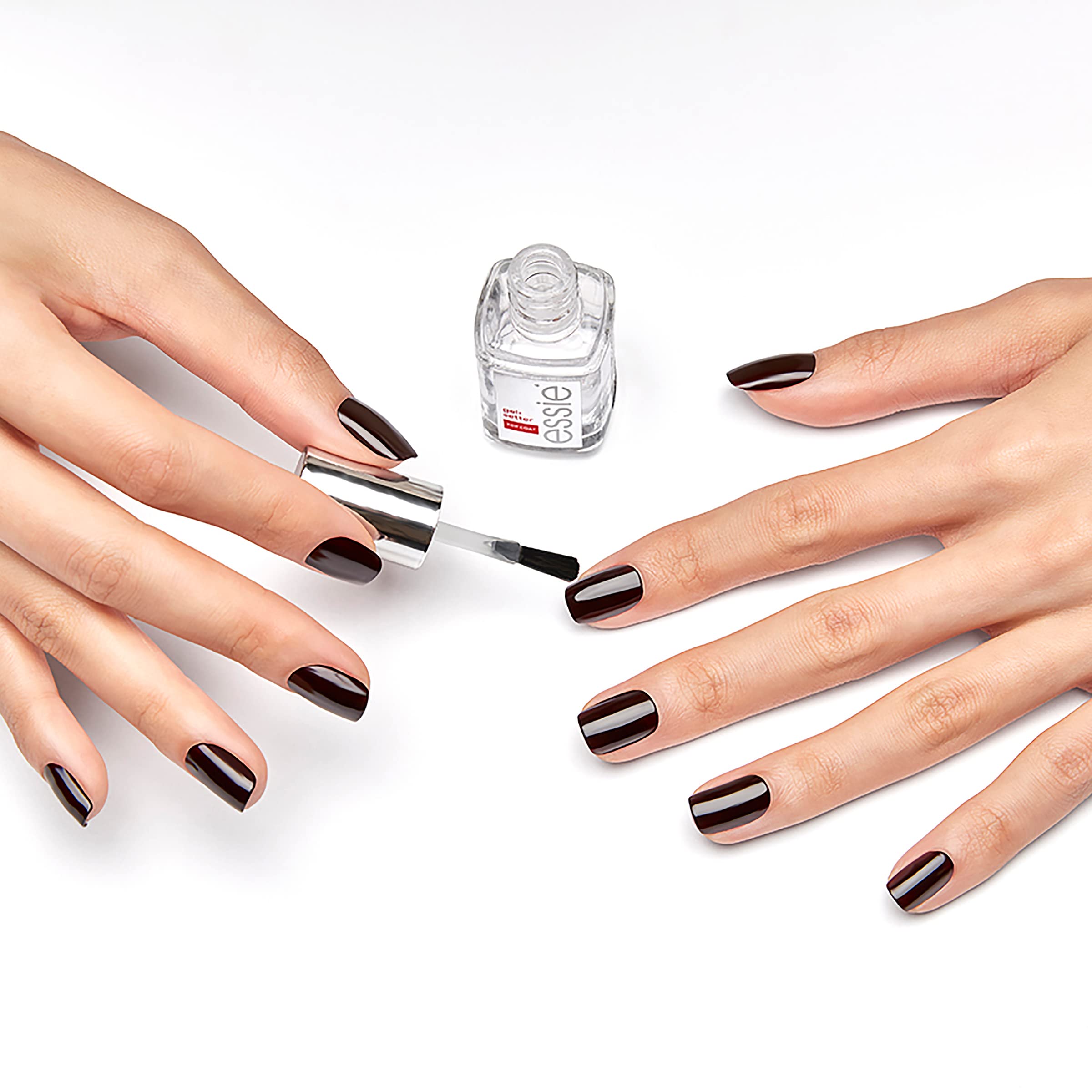 essie swatch on nails demonstrating gel-like shine and color depth