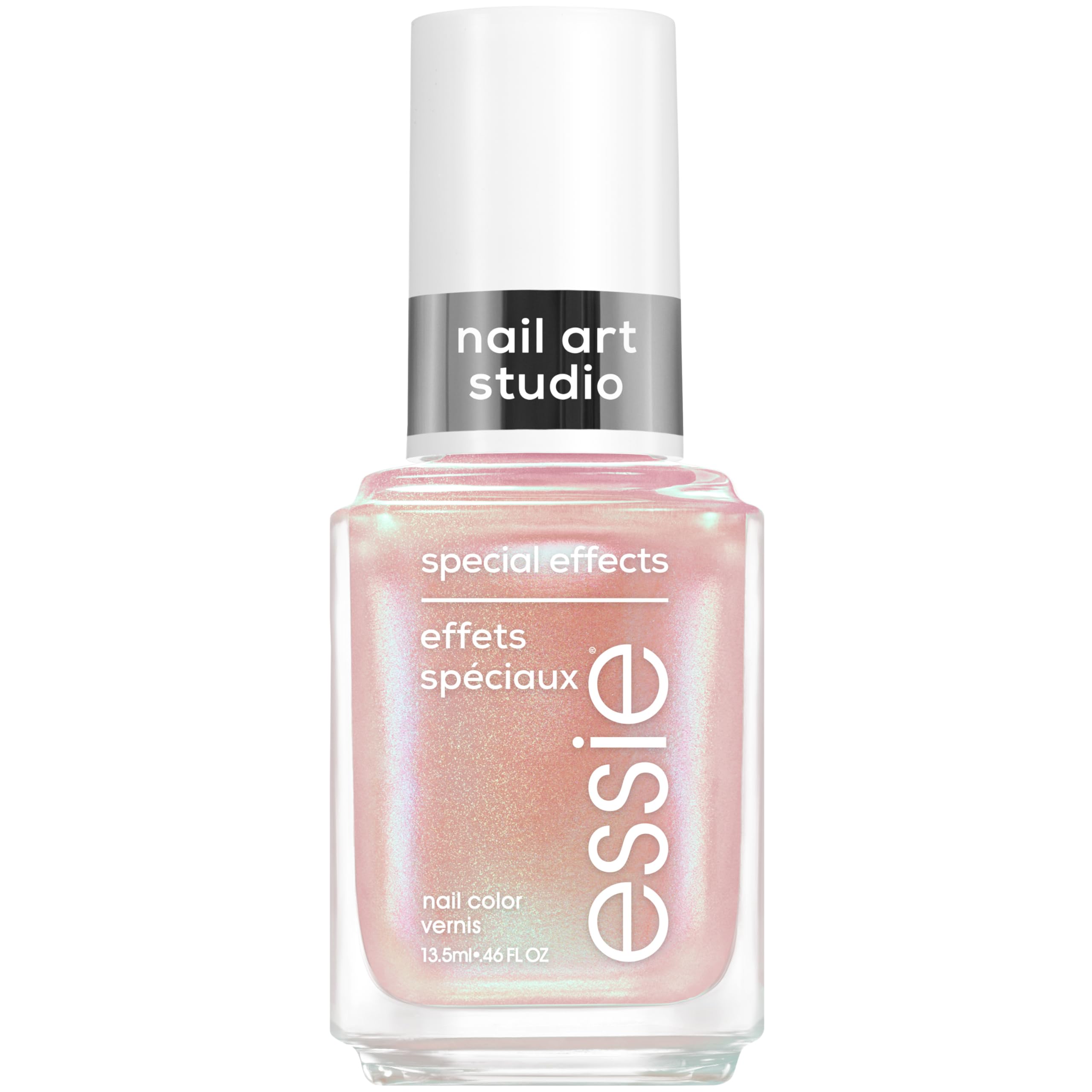 essie bottle front view showing peach chrome finish benefit shine