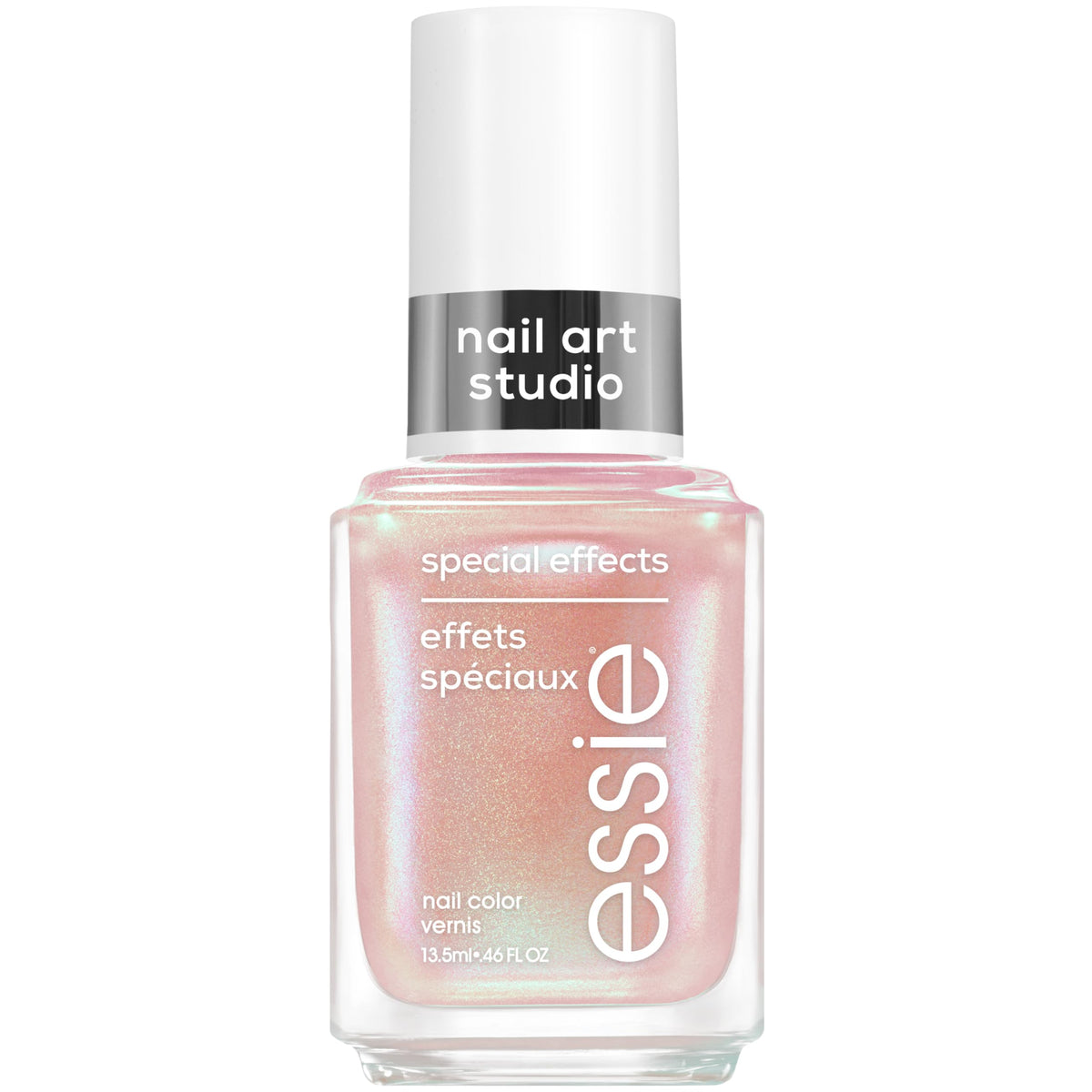 essie bottle front view showing peach chrome finish benefit shine