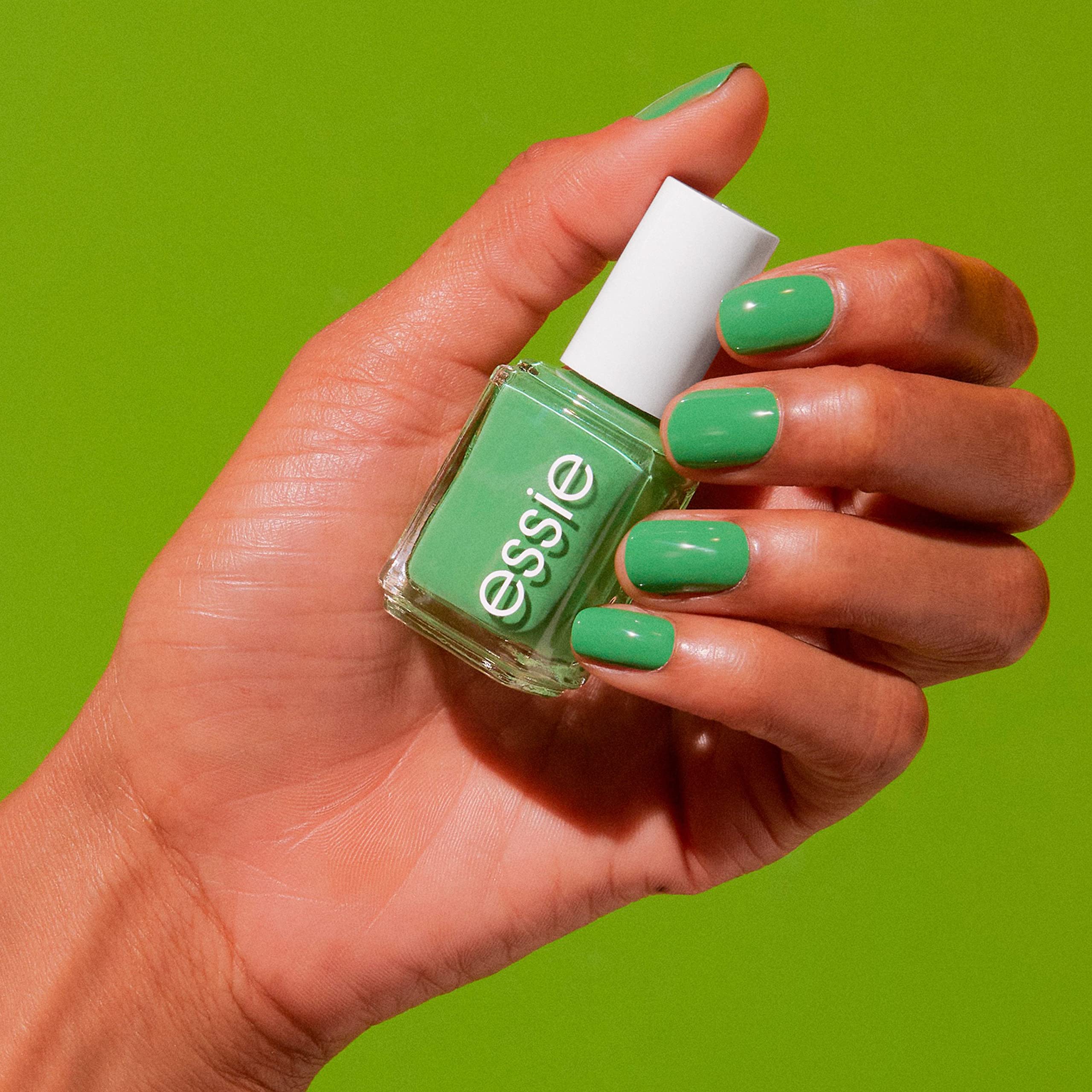 essie polish paired with base and top coat illustrating complete manicure system