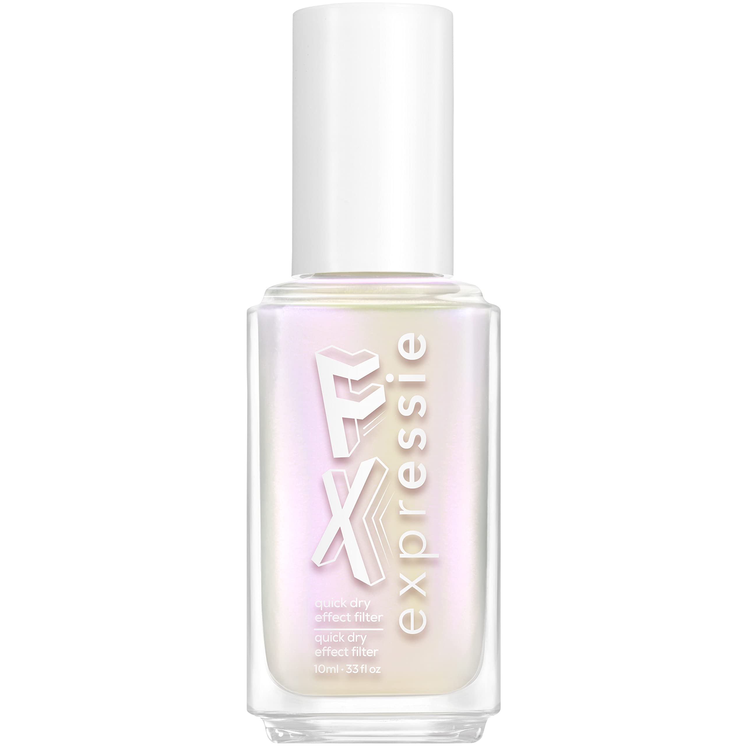 essie Iced Out FX front bottle showing pearly shimmer and quick-dry benefit