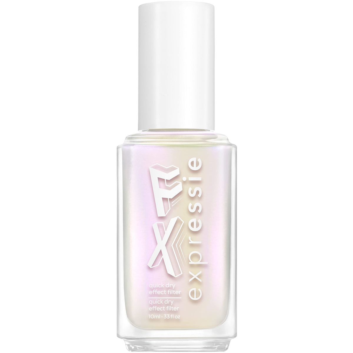 essie Iced Out FX front bottle showing pearly shimmer and quick-dry benefit