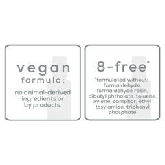 essie label and ingredient panel close-up showing vegan formula benefit