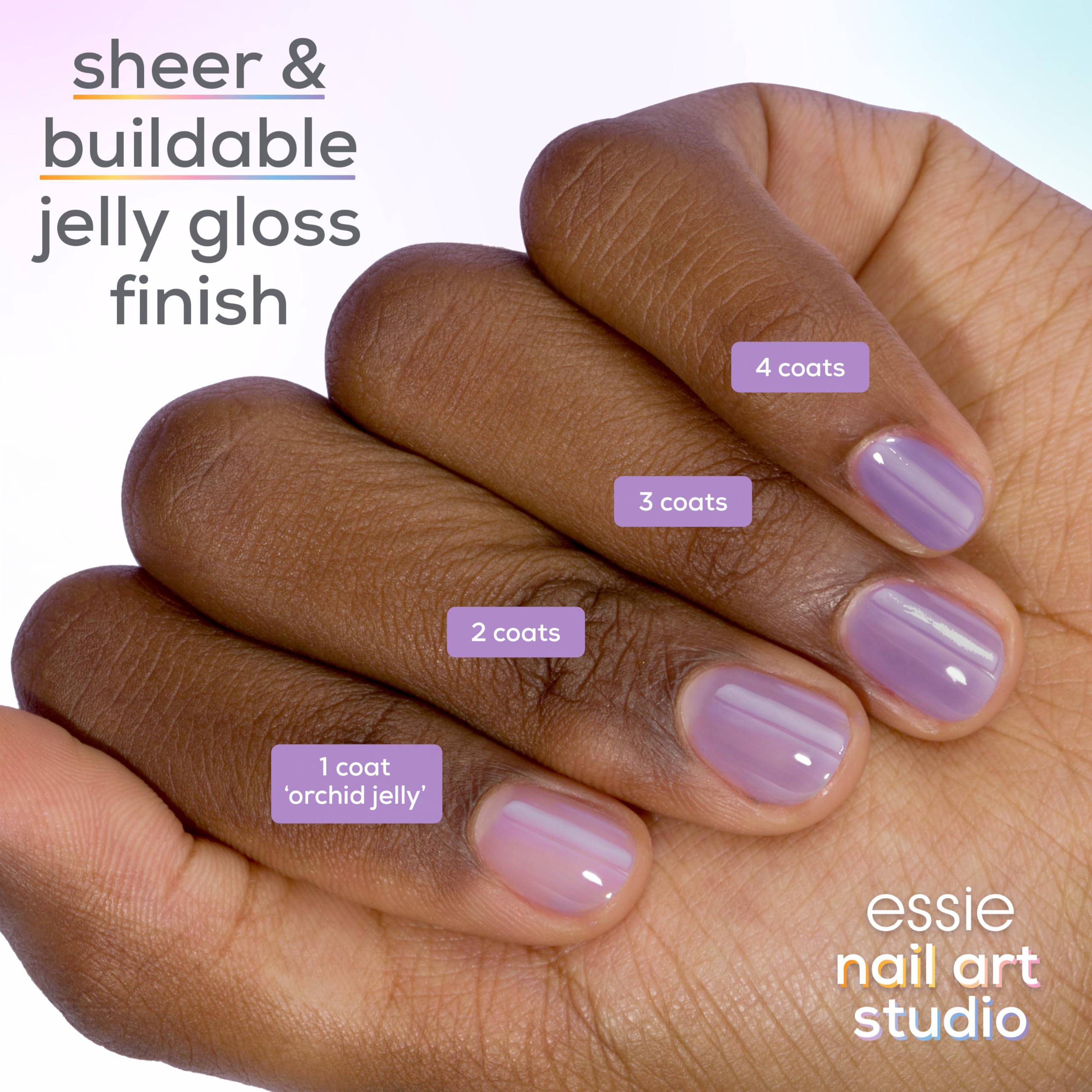 essie layered manicure close-up highlighting milky-glaze customization