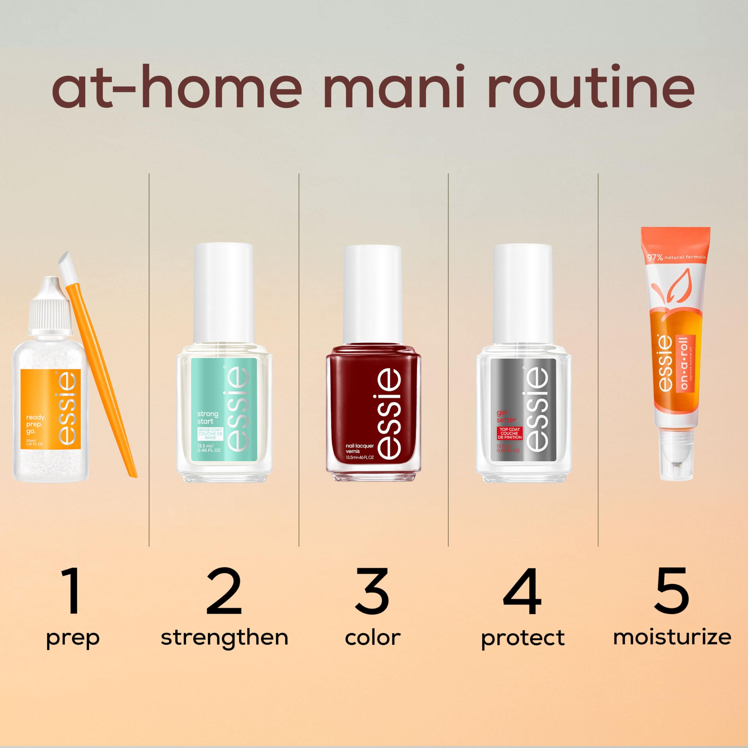 essie bottle beside coin for scale showing compact 0.46 fl oz benefit