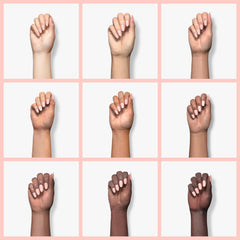 essie swatch on nail wheel displaying true Minimally Modest color payoff