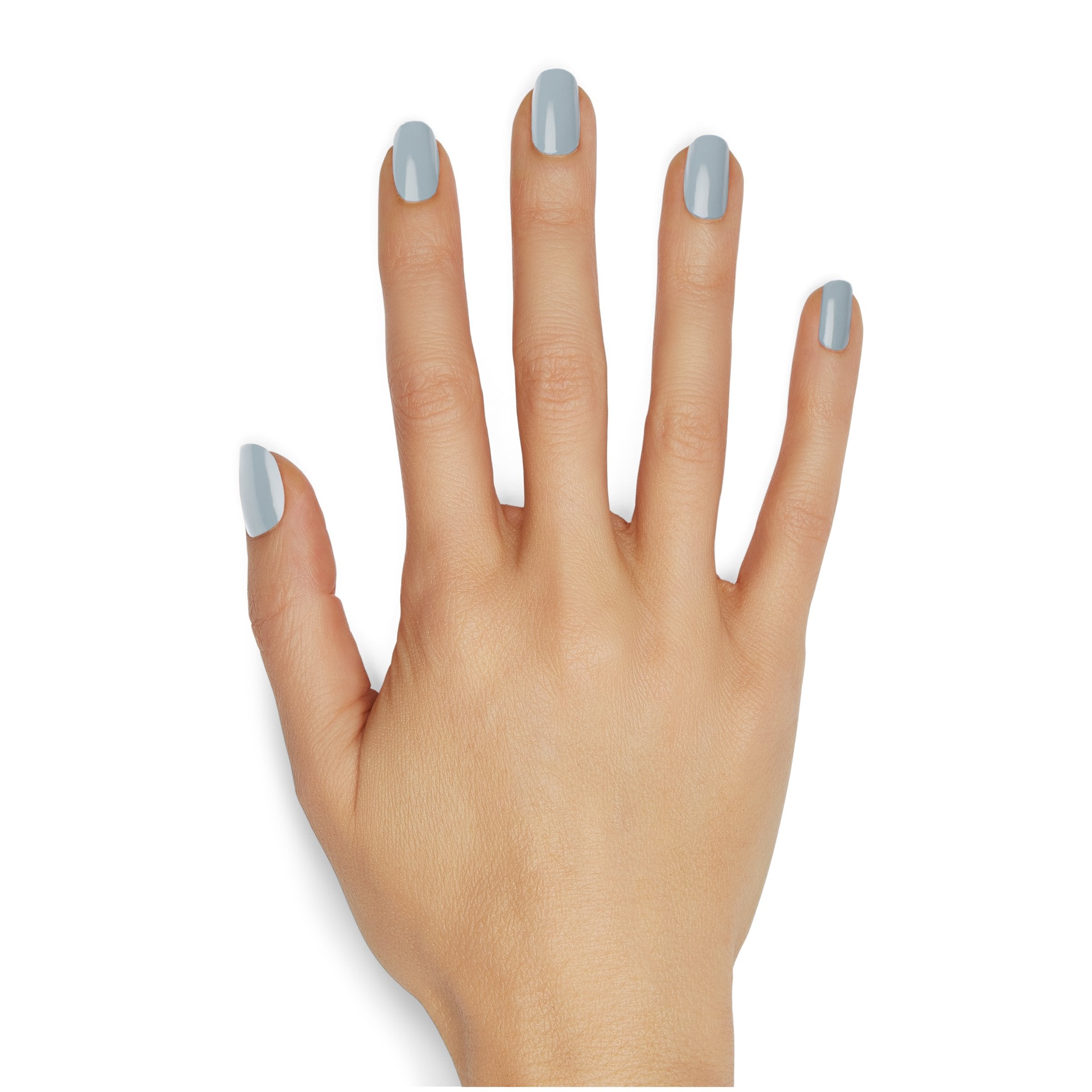 essie Mooning swatch on nail tip illustrating true shadowy blue color