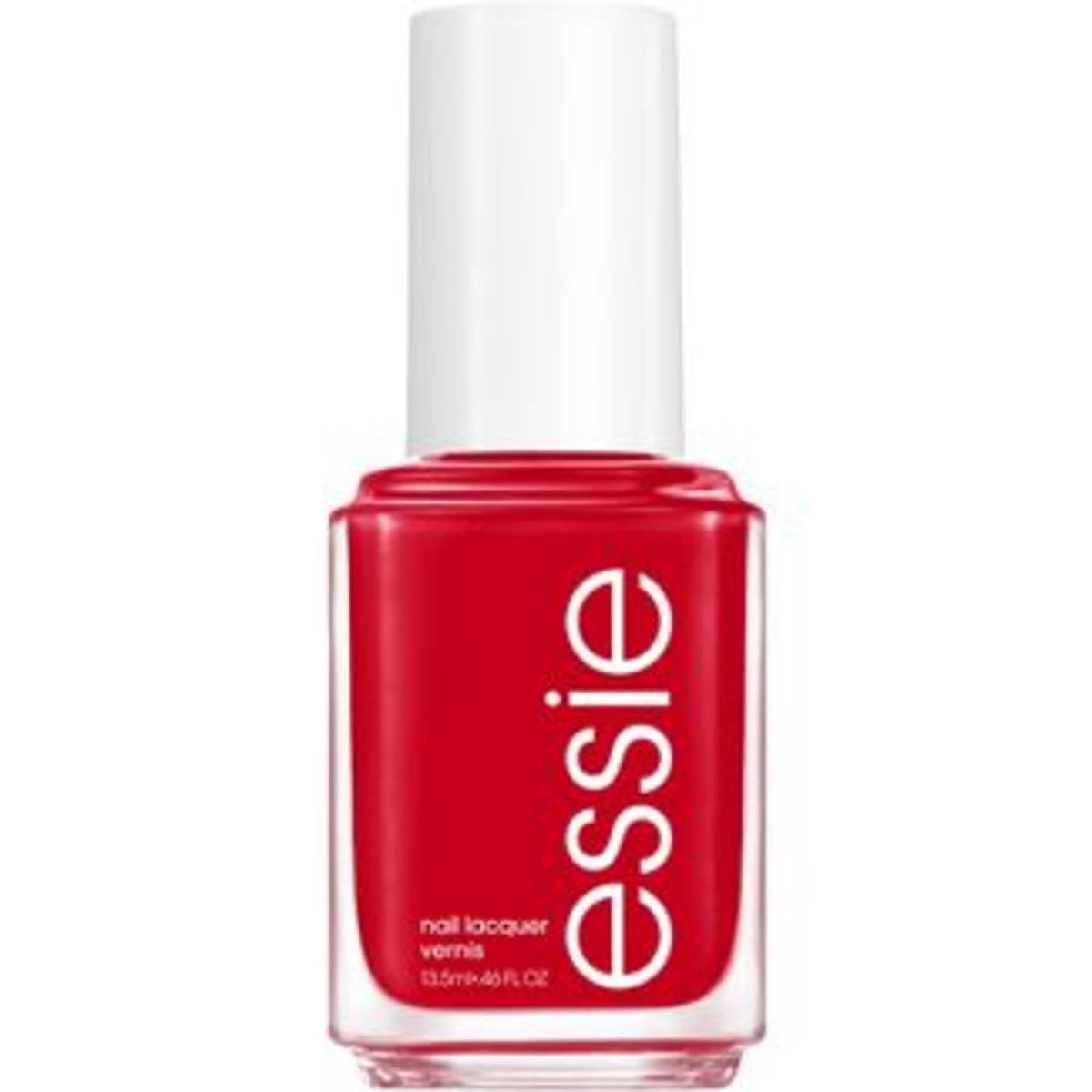essie bottle front packaging showing rich cherry-red shade and brand
