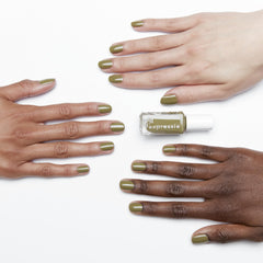 essie color swatch on skin demonstrating true olive green cream finish