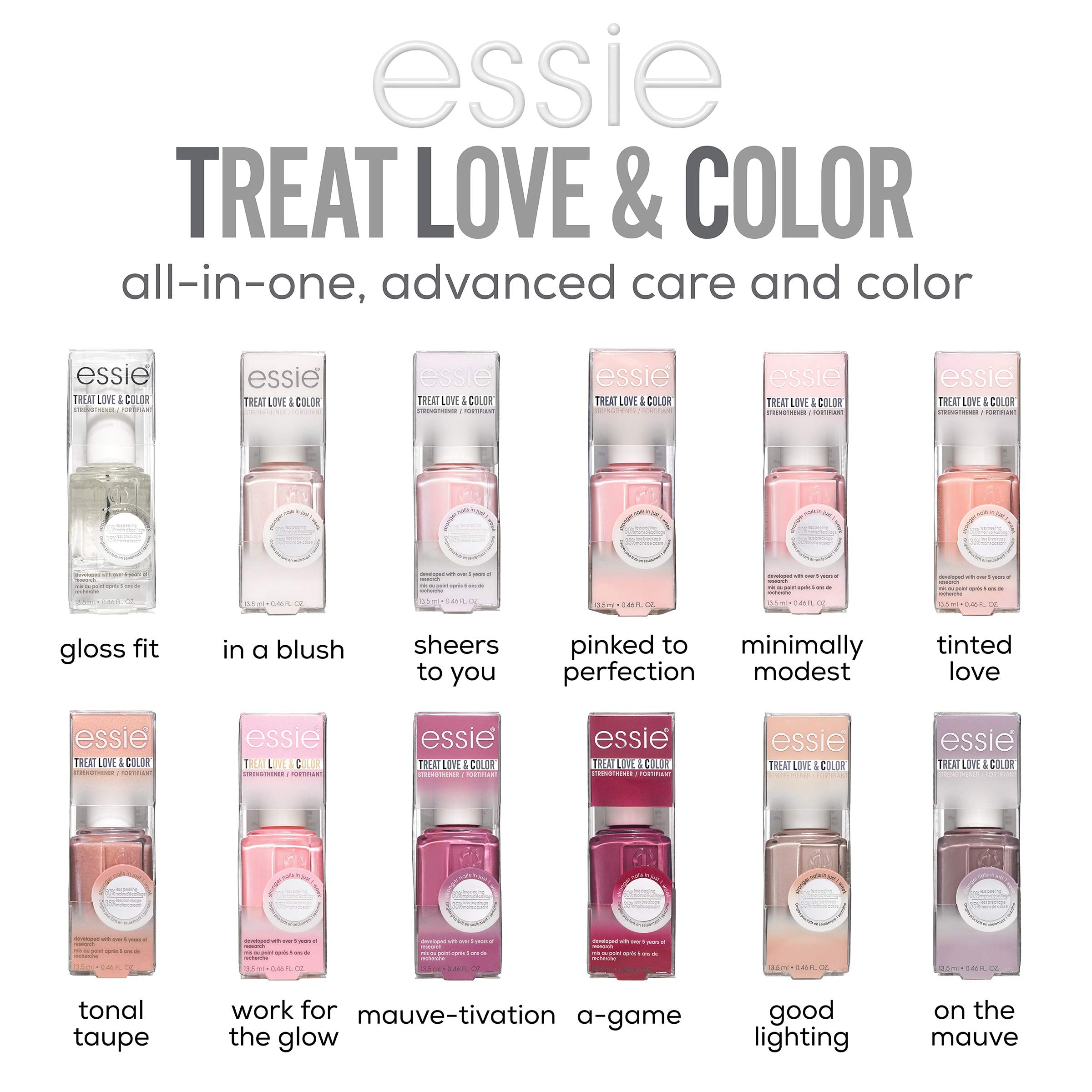 essie swatch on nail tip showing soft carnation pink and instant glow