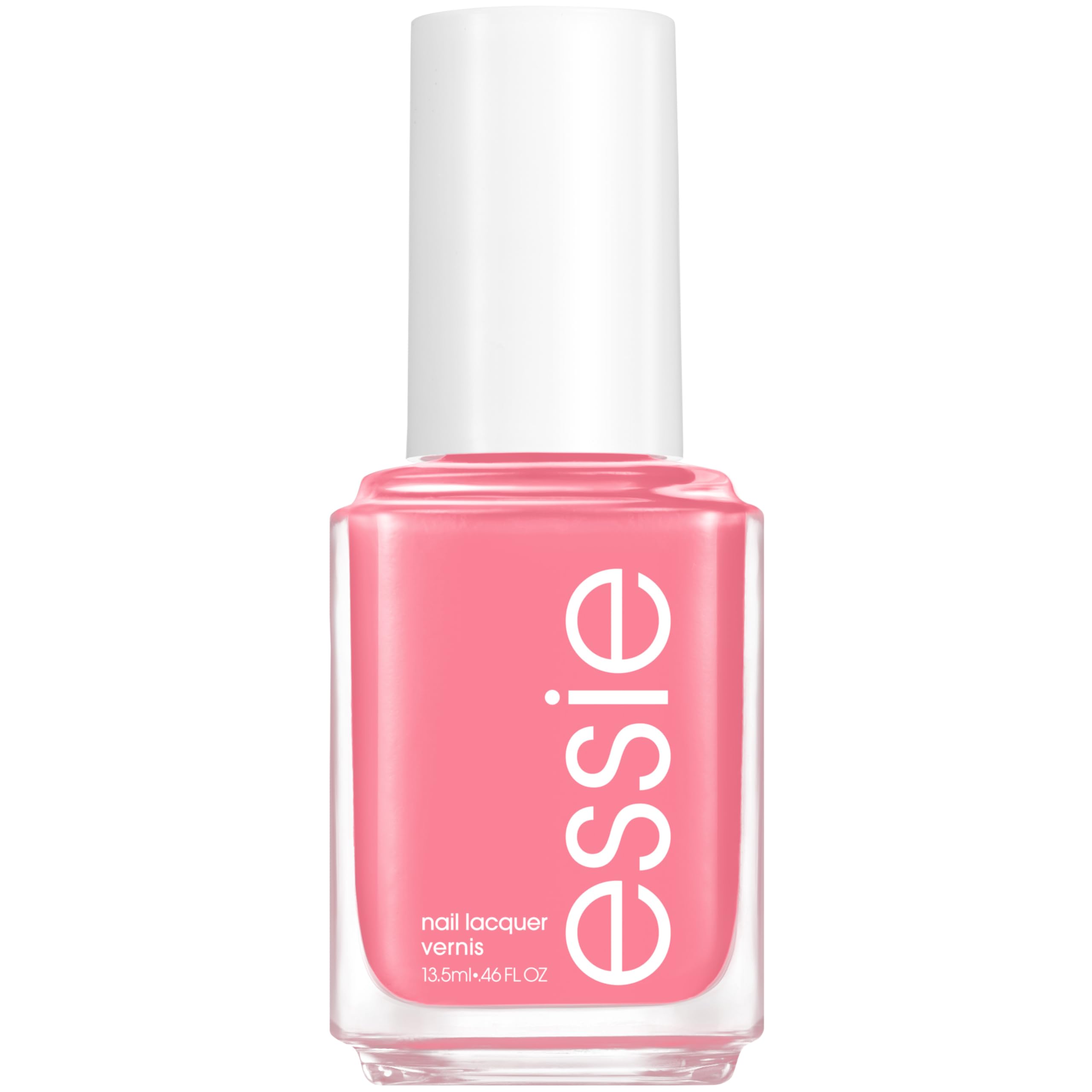 essie bottle front view showing mauve pink shade and glossy finish benefit