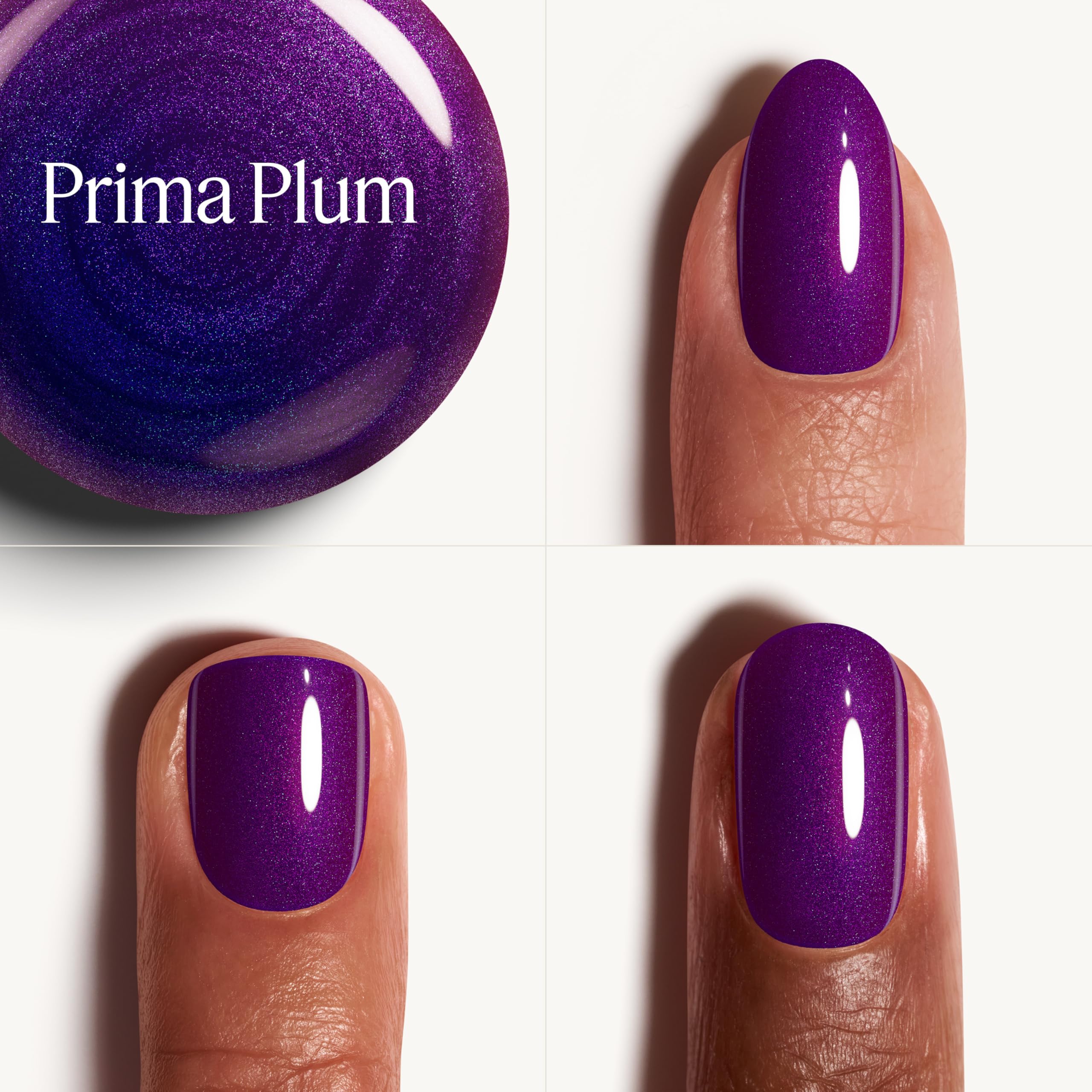 essie Prima Plum nail swatch on hand showing color shift and wearable glamour