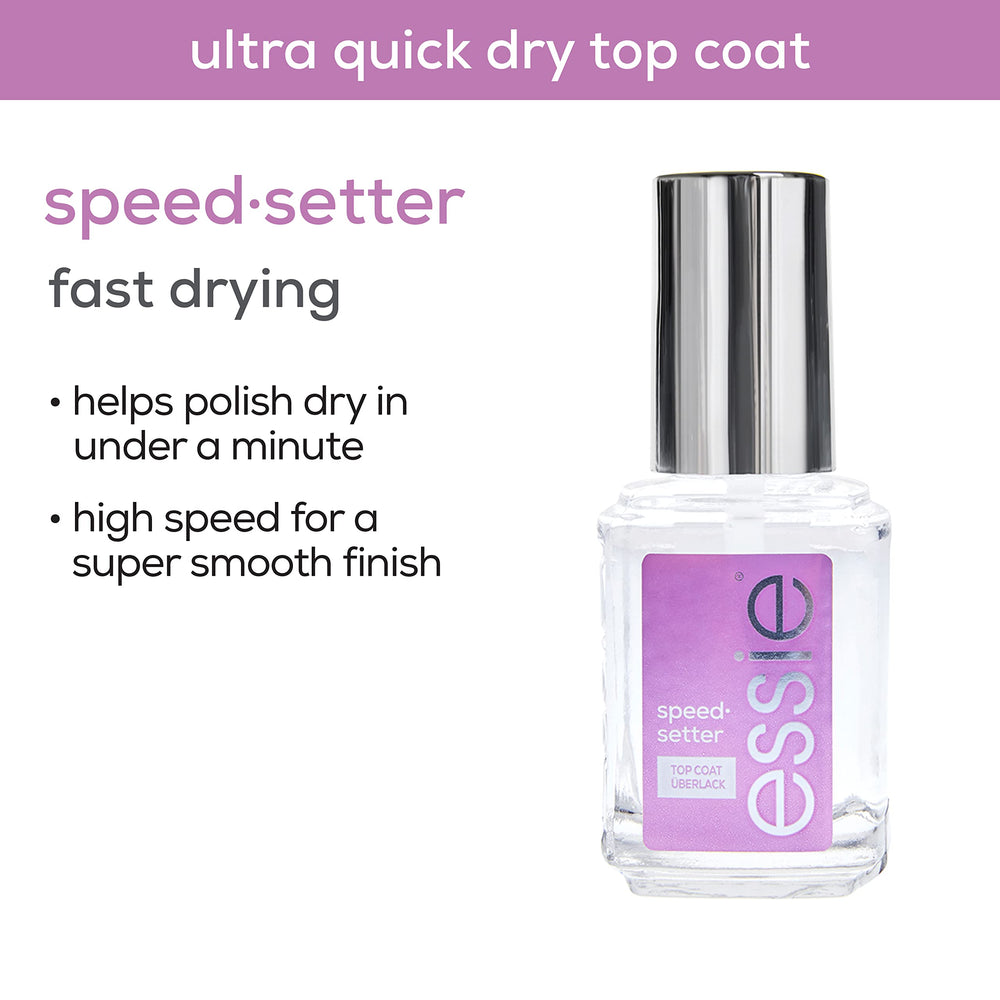 essie Speed Setter swiped on nail showing glossy shine benefit