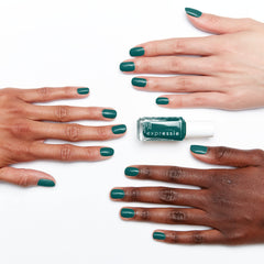 essie swatch on skin illustrating rich kelly green payoff and smooth finish