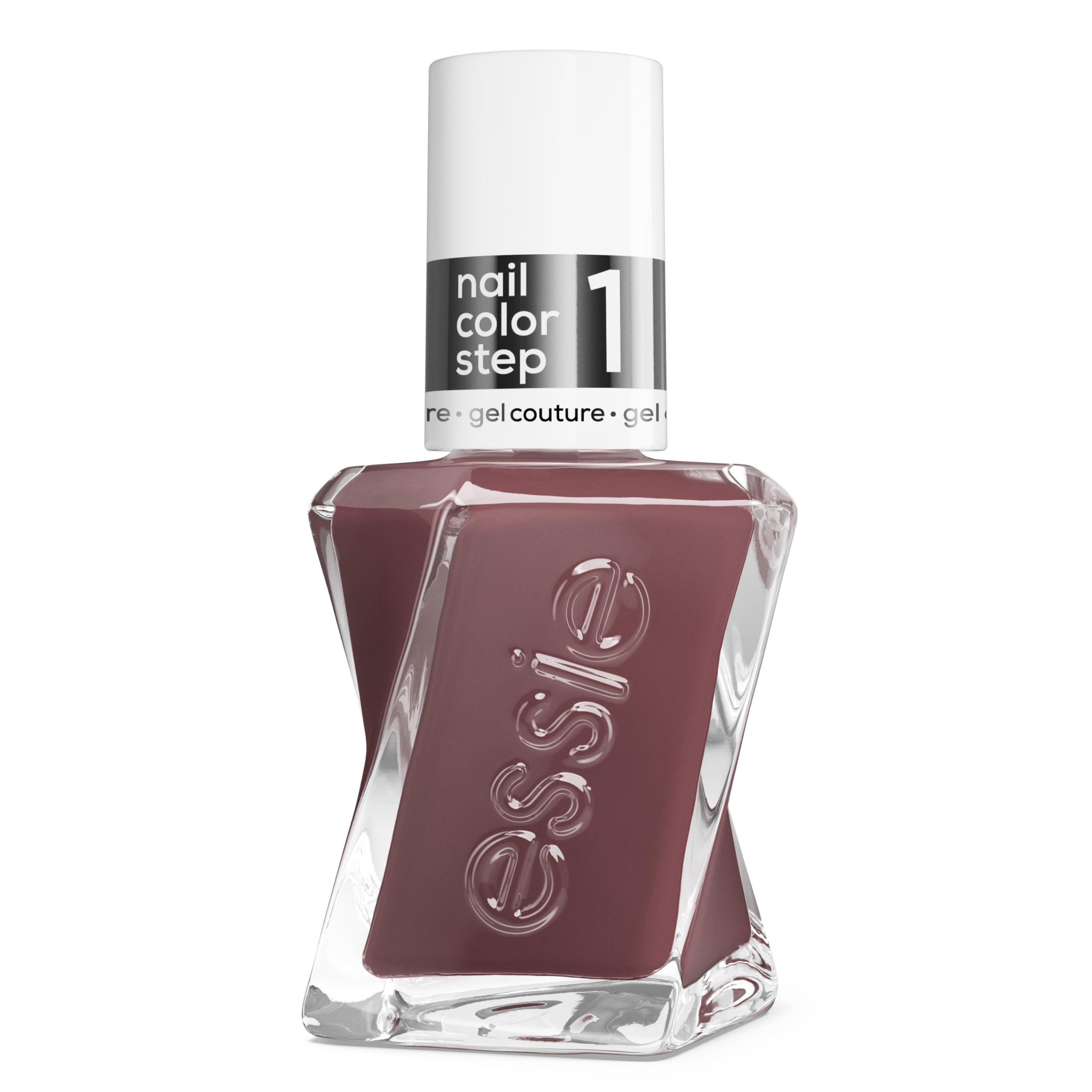 essie bottle front view showing neutral taupe shade and vegan label for versatile wear