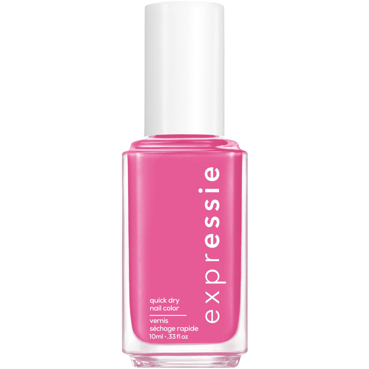 essie bottle front view showing Trick Clique hot pink and quick-dry benefit