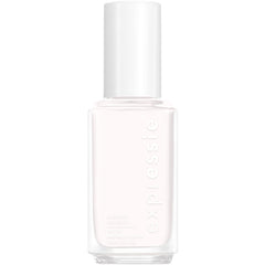 essie bottle front view showing white polish and compact size for travel convenience