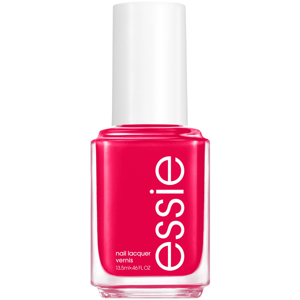 essie front bottle showing vibrant watermelon fuchsia and glossy finish benefit