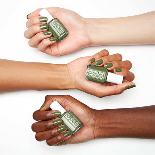 essie swatch on manicured fingers showing wearable khaki benefit