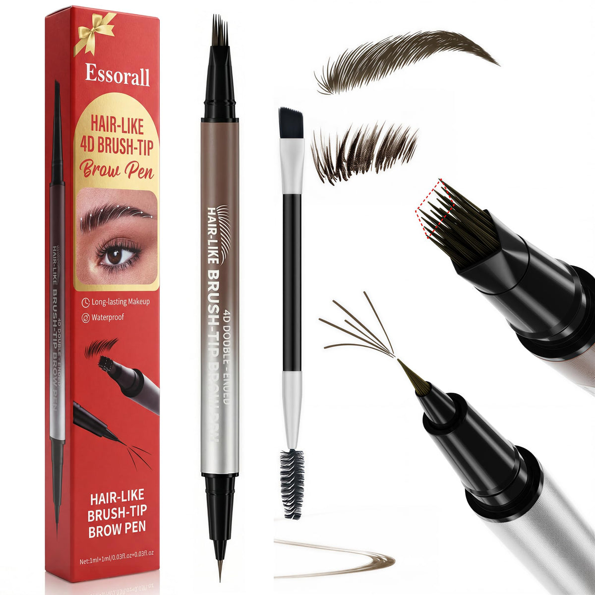 Essorall front packaging showing dual-ended pencil for precise shaping
