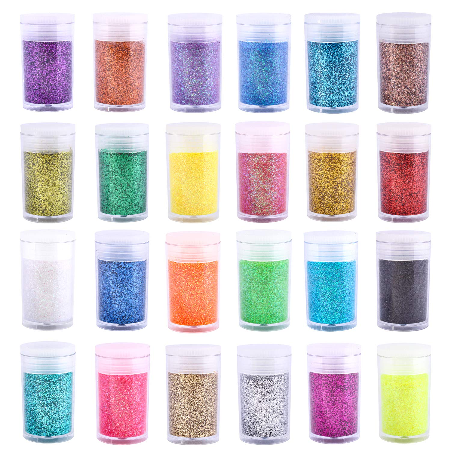 Estanoite 24-glitter jars spread showcasing full color range and immediate inspiration