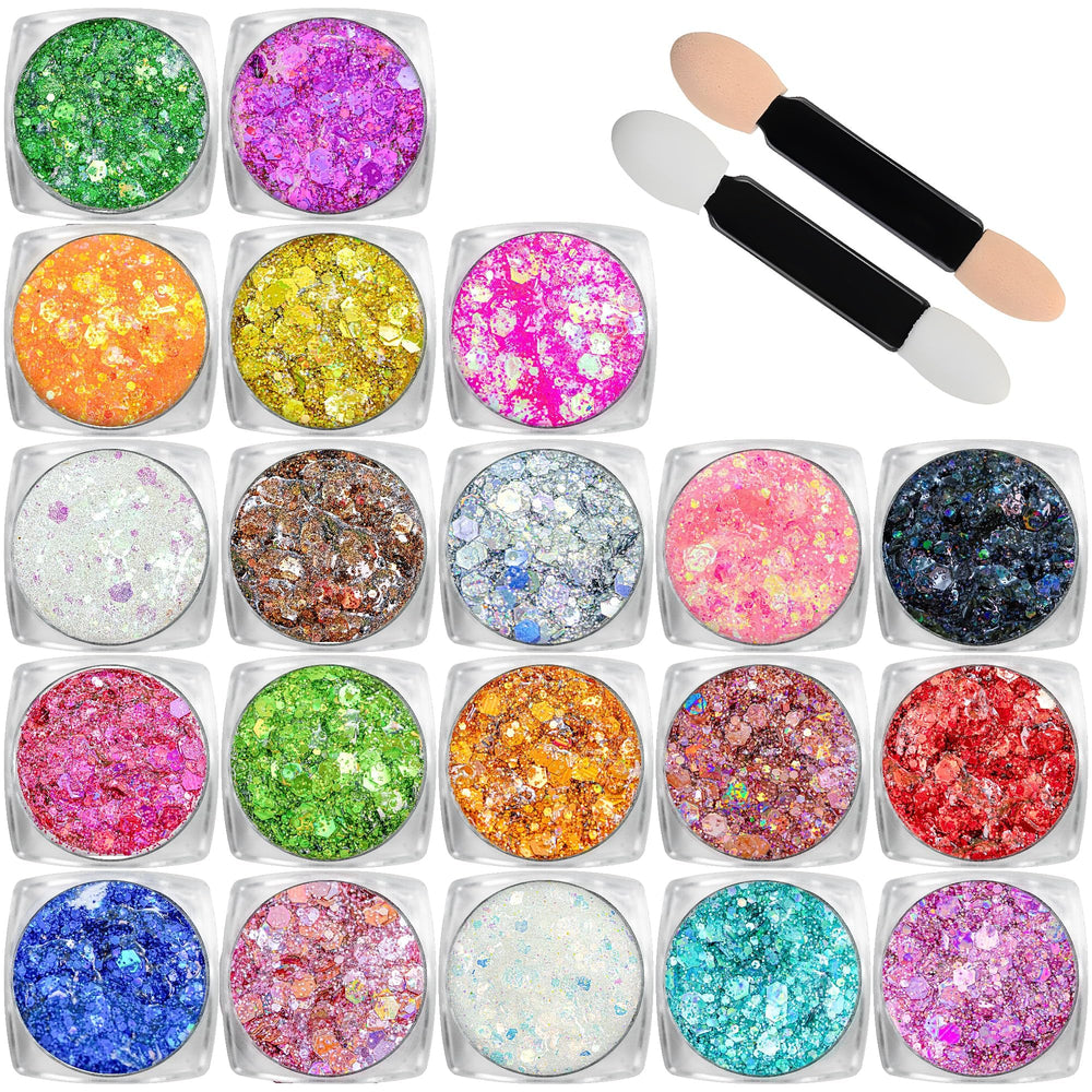 Estanoite festival lifestyle shot with model wearing glitter showing bold event-ready benefit