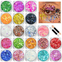 Estanoite front packaging showing 20 glitter gel pots and vibrant variety benefit