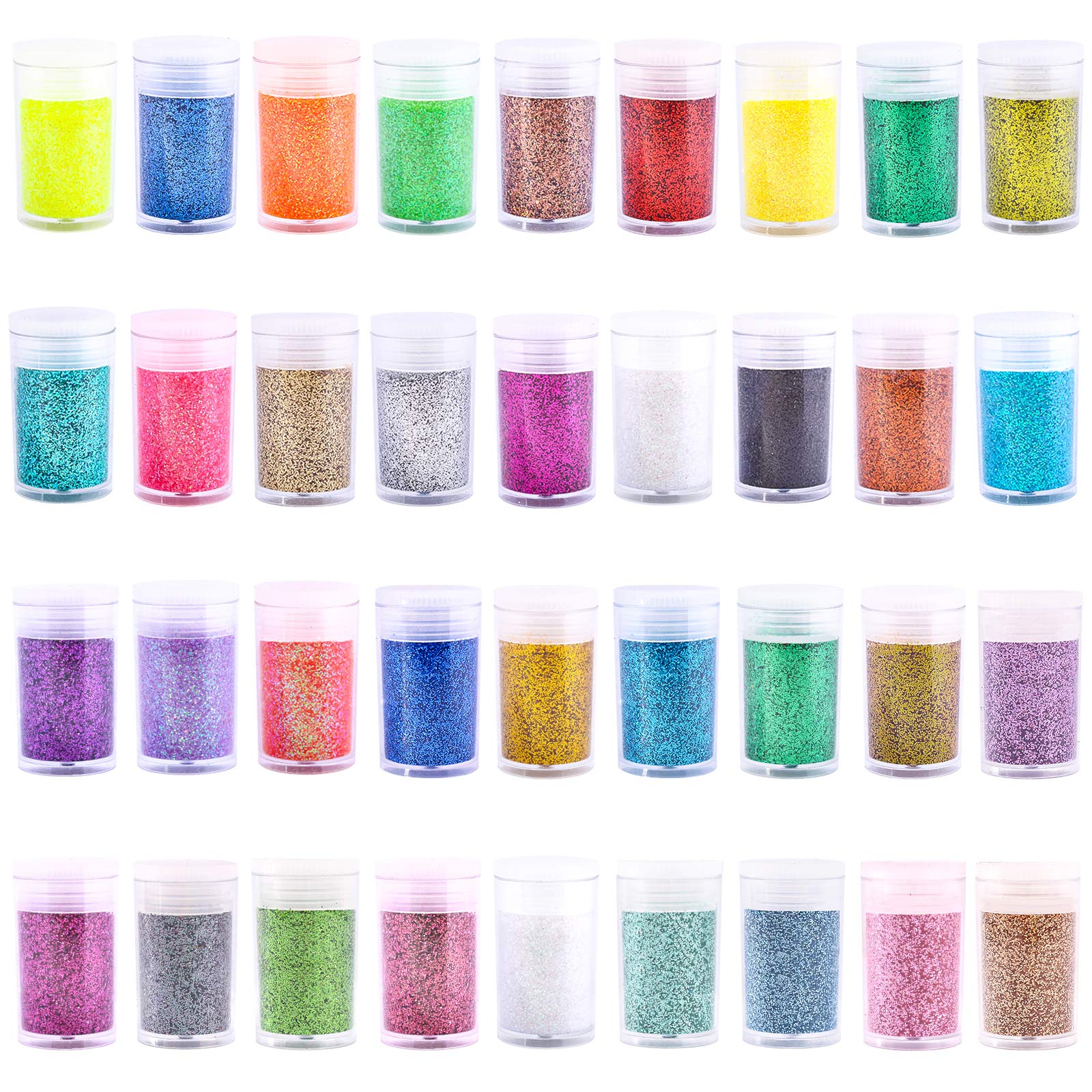 Estanoite front packaging showing 36 shimmer jars and color range benefit