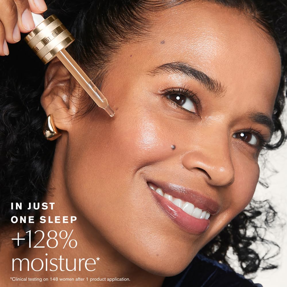 Estée Lauder pipette releasing serum drop to illustrate precise application and absorption
