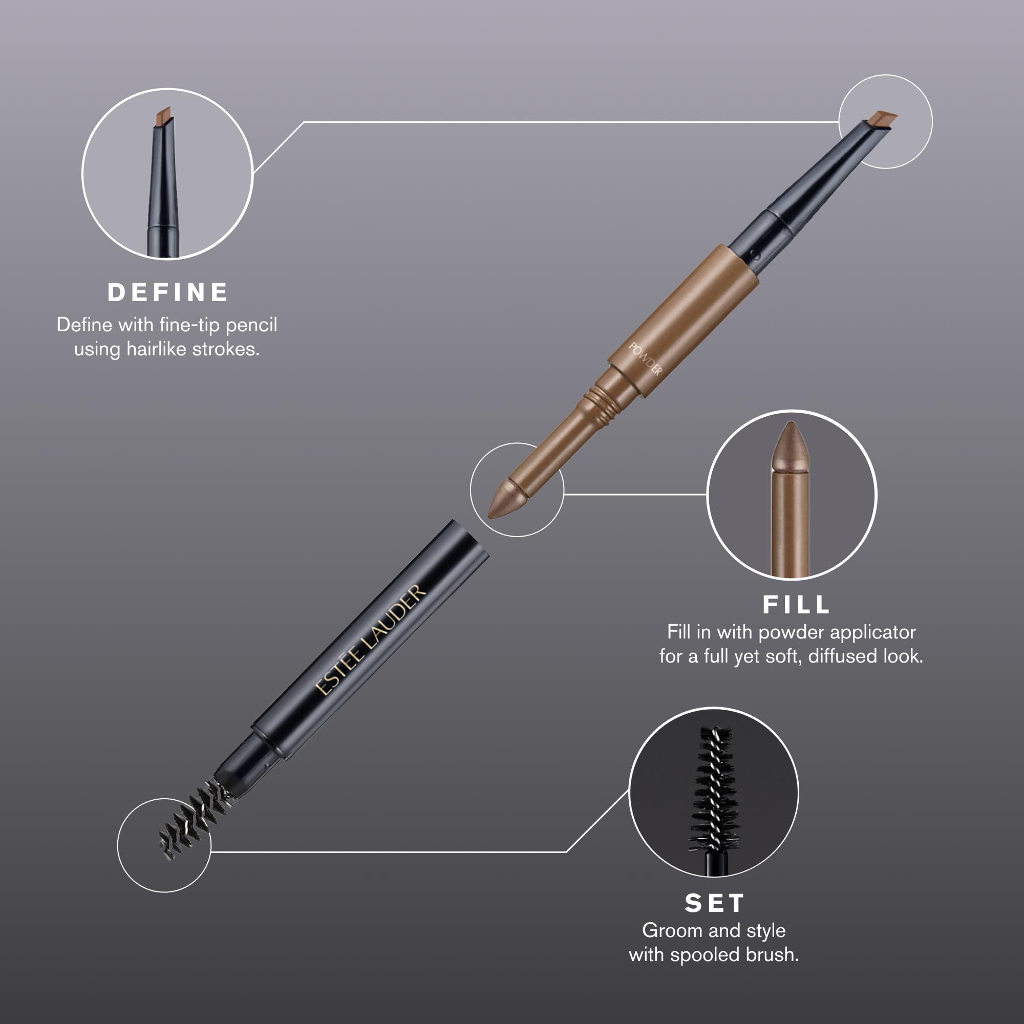 Estée Lauder sponge-tip powder applicator detail for soft fullness and easy blending
