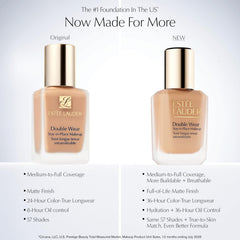 Estée Lauder application with makeup brush, demonstrates buildable coverage benefit