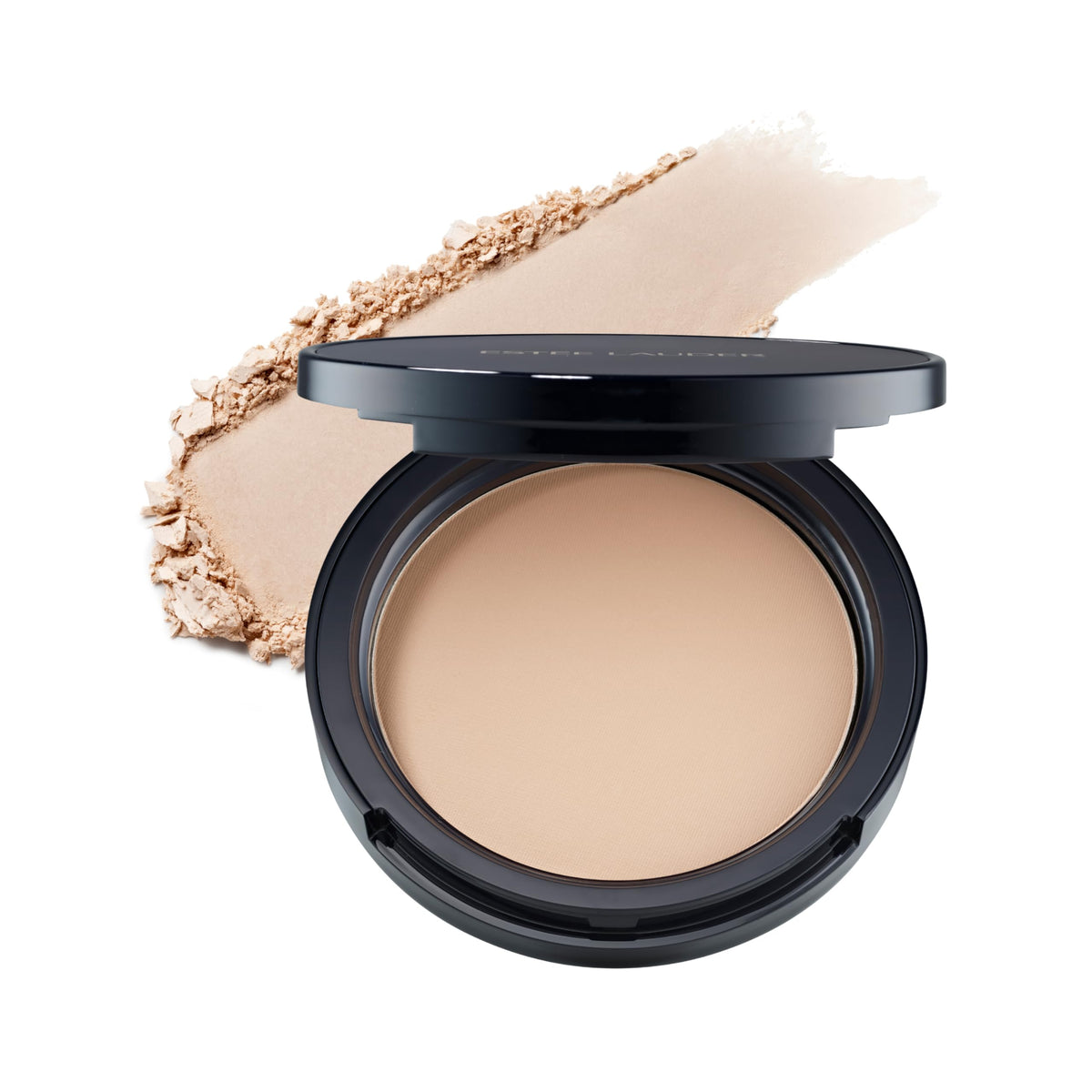 Estée Lauder compact front view showing sleek packaging and travel-ready benefit