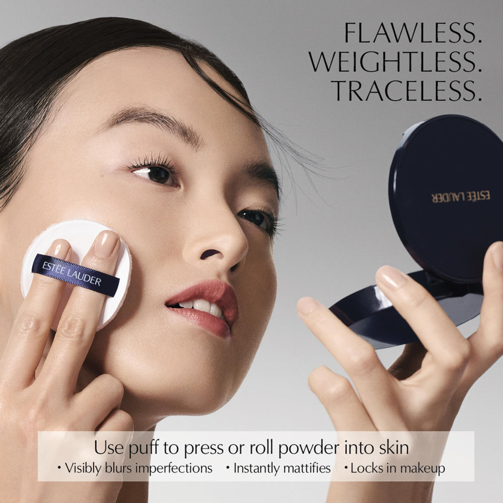Estée Lauder powder texture macro showing ultrafine particles for smooth finish