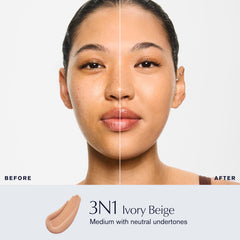 Estée Lauder foundation dispensing from pump delivering controlled, mess-free application