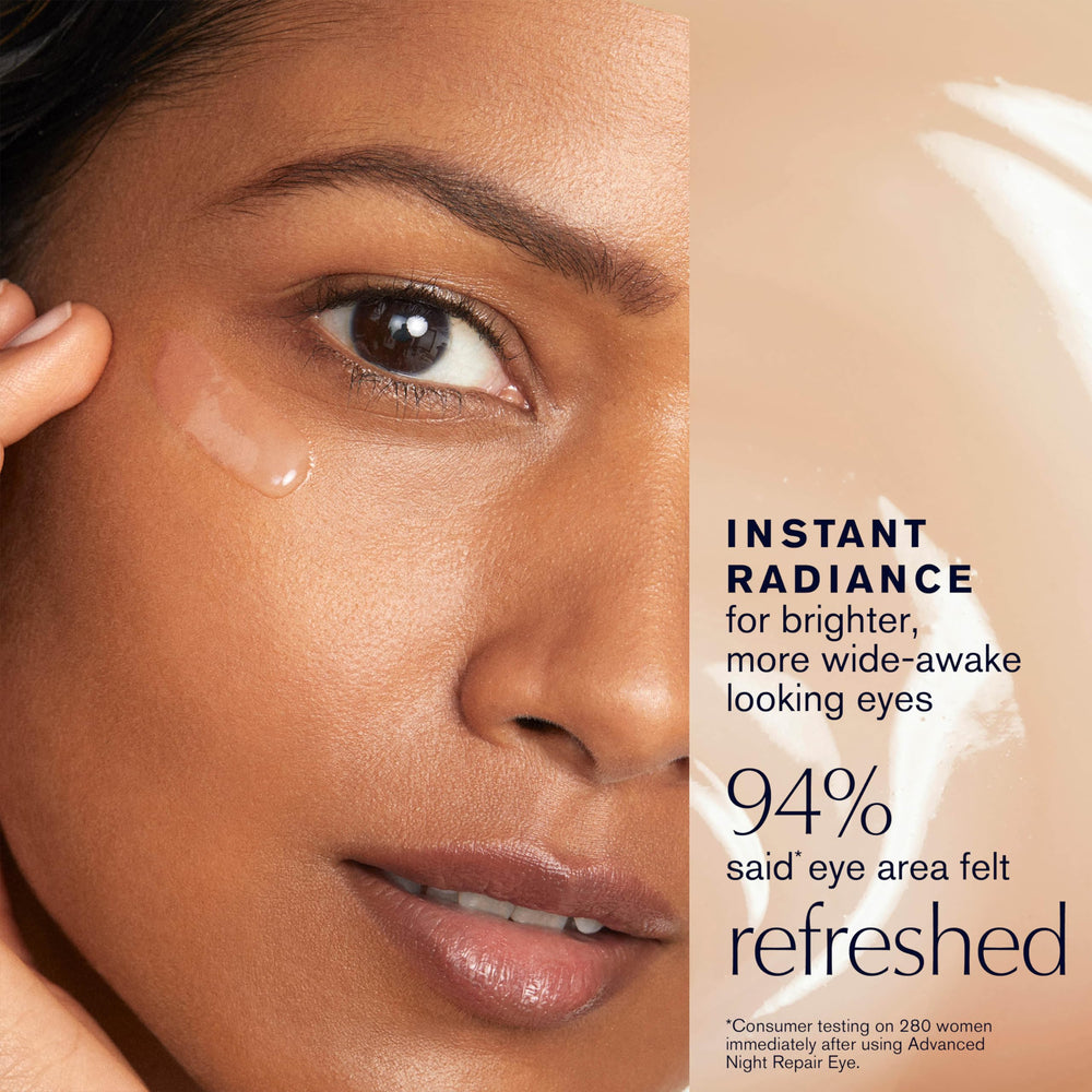 Estée Lauder applying gel-cream near eye demonstrating gentle tapping benefit