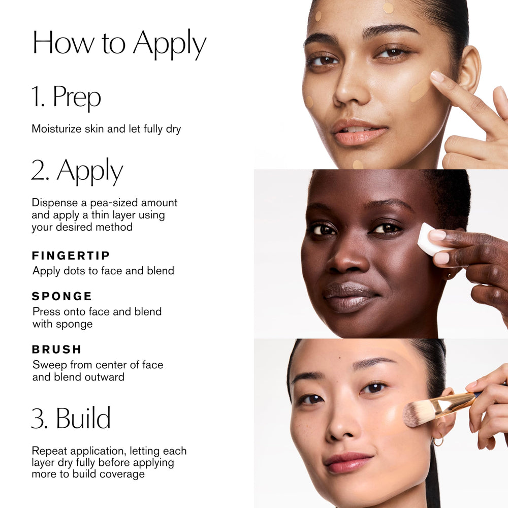 Estée Lauder foundation before and after on skin demonstrating coverage benefit