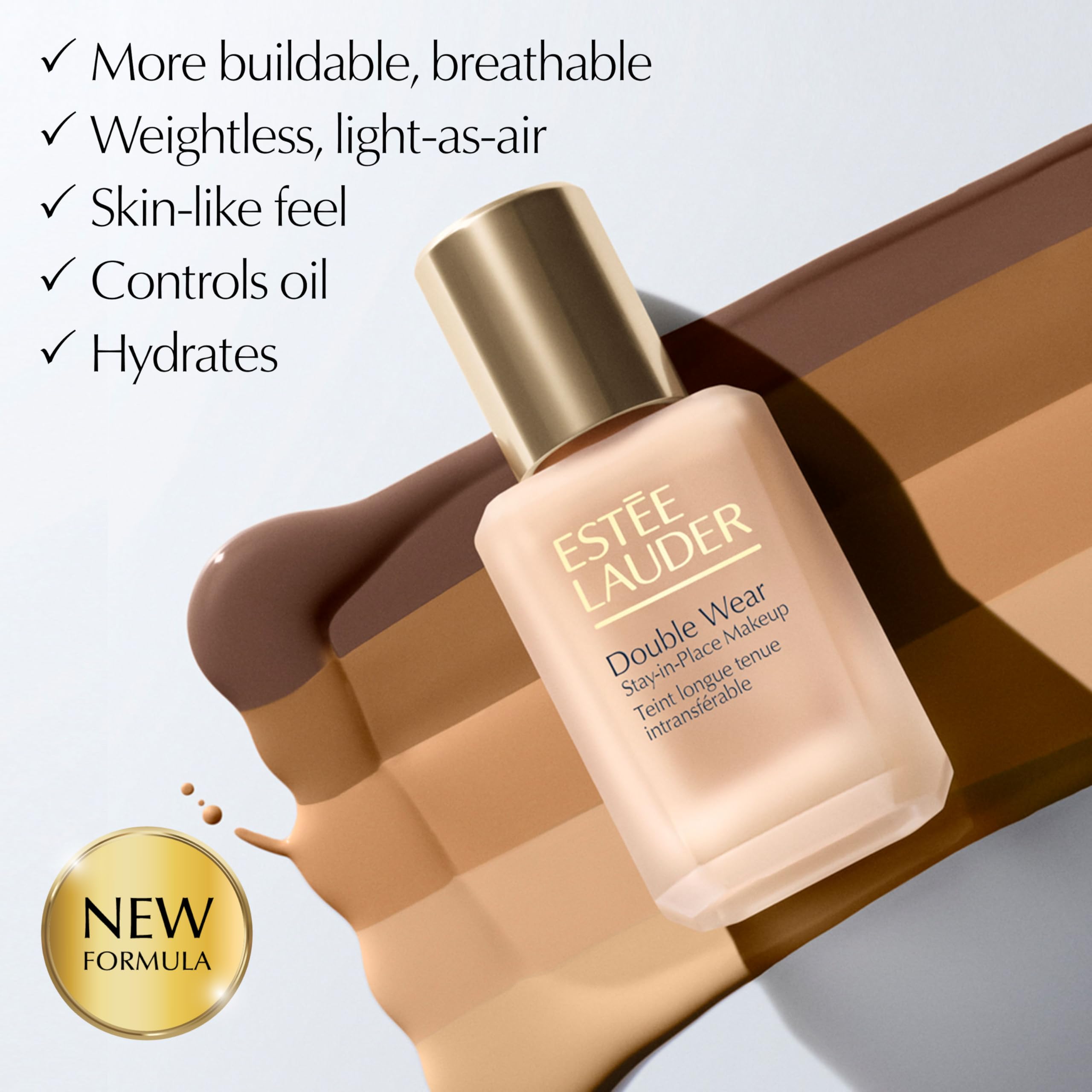 Estée Lauder bottle in hand for scale comparison showing 1 fl oz size benefit