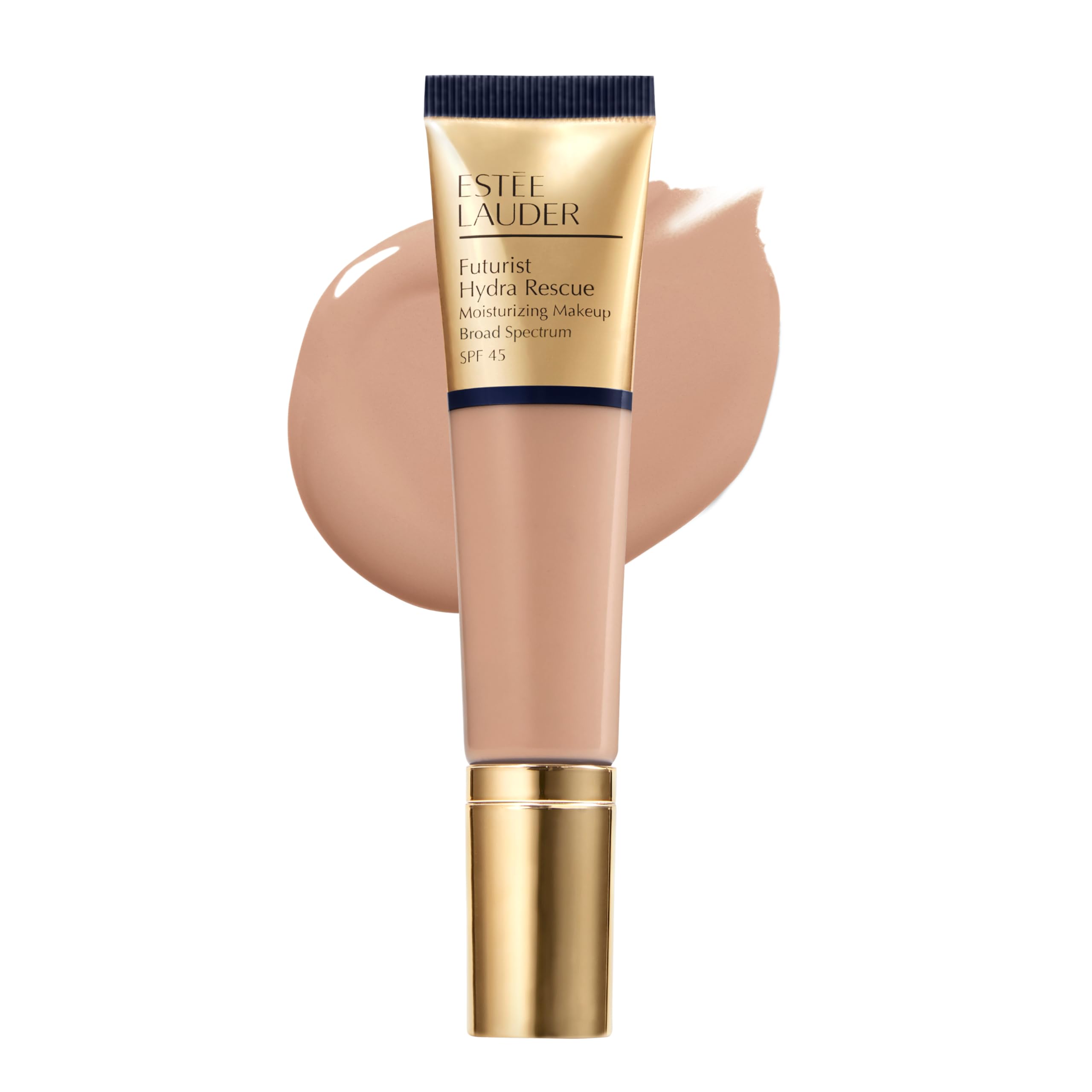 Estée Lauder front packaging showing sleek bottle and label, benefits radiant coverage