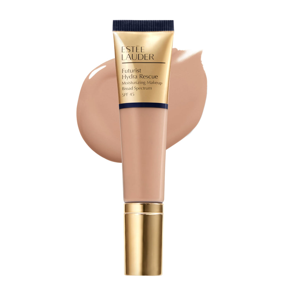 Estée Lauder front packaging showing sleek bottle and label, benefits radiant coverage