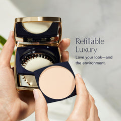 Estée Lauder powder on vanity in morning routine scene for polished long-wear look